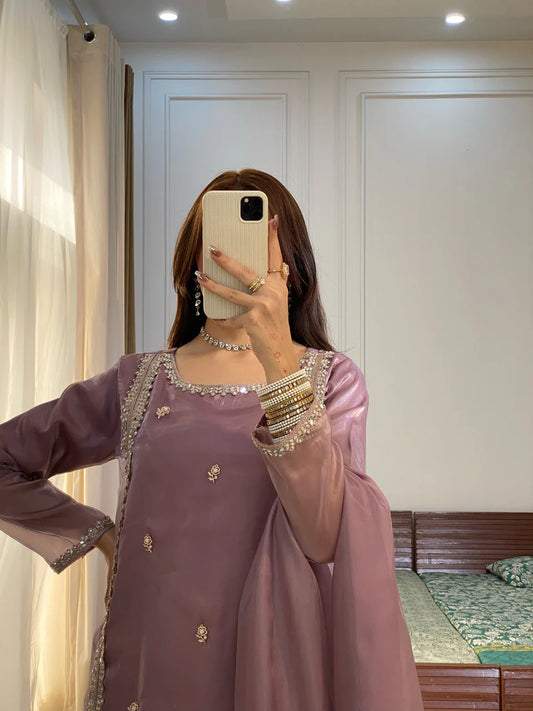 Gulzar Lama Silk Embroidered Suit