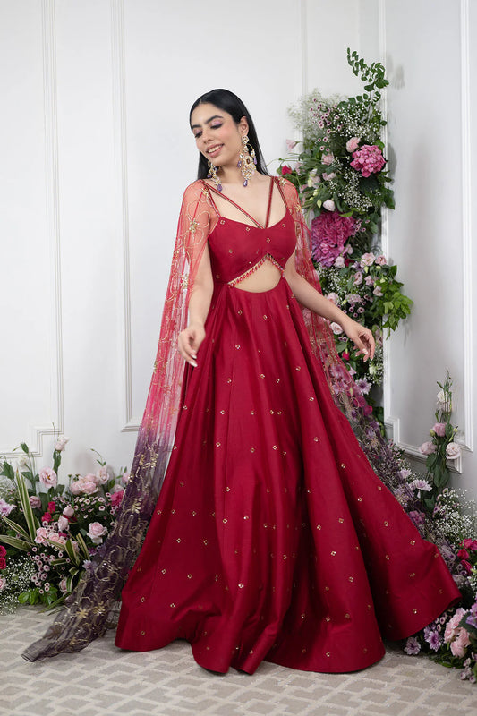 Red Chanderi Anarakali