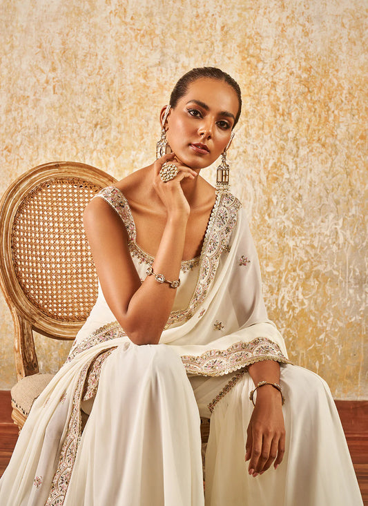 Off White Embroidered Sharara Suit
