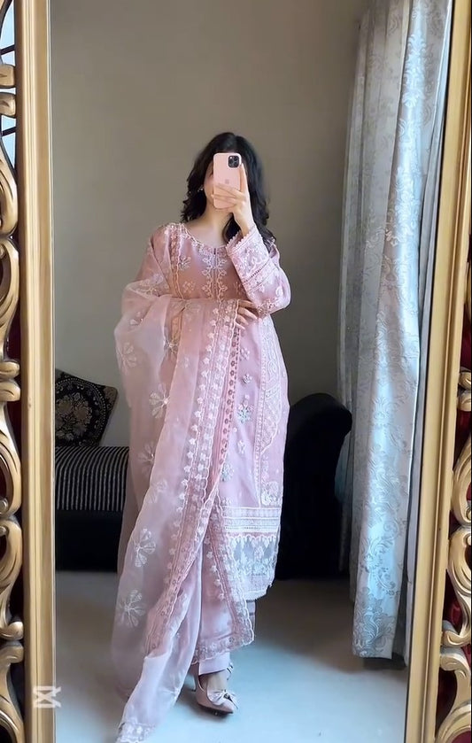 Baby Pink Heavy Embordered Suit Set