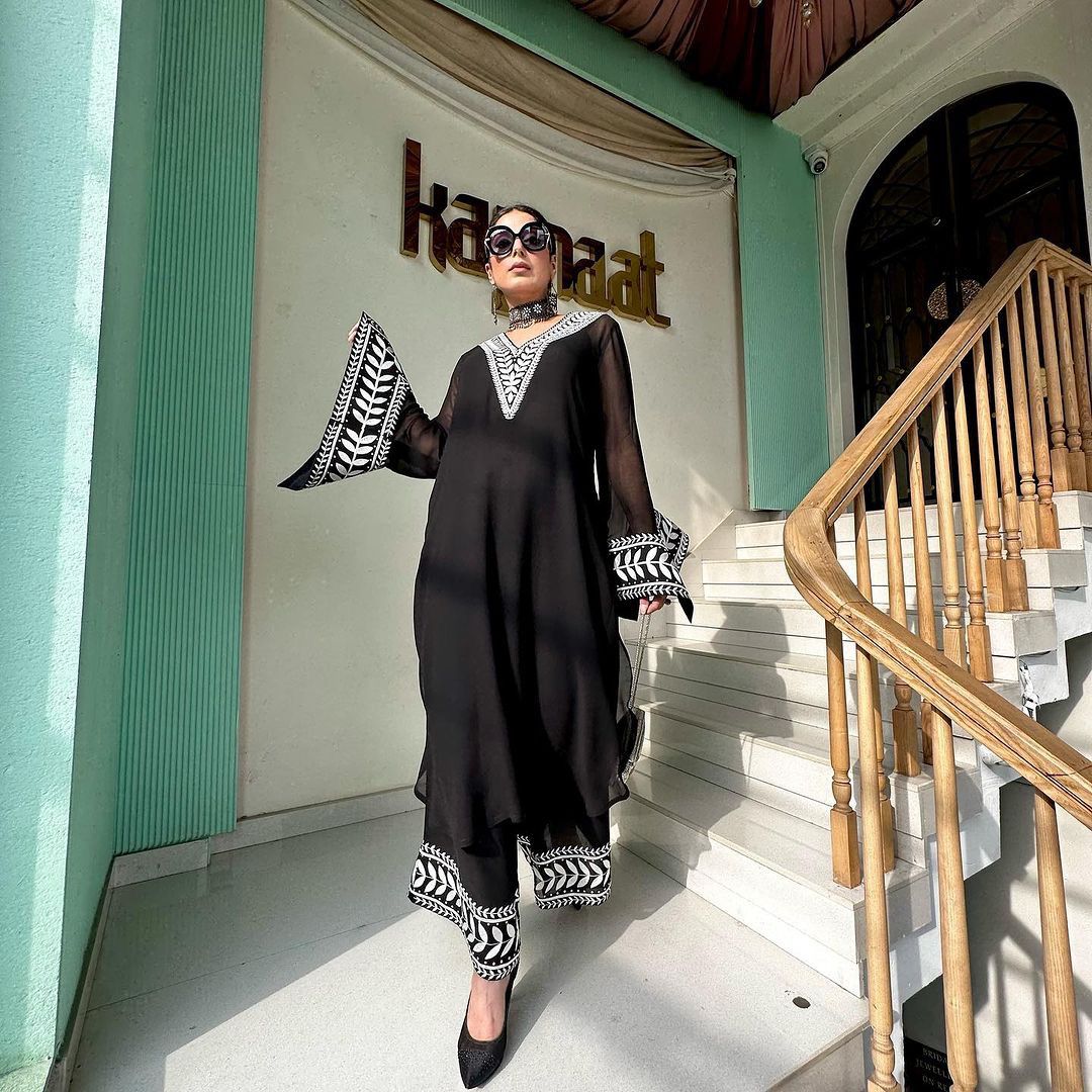BLACK AFGHAN KURTA STYLE DESIGNER SET