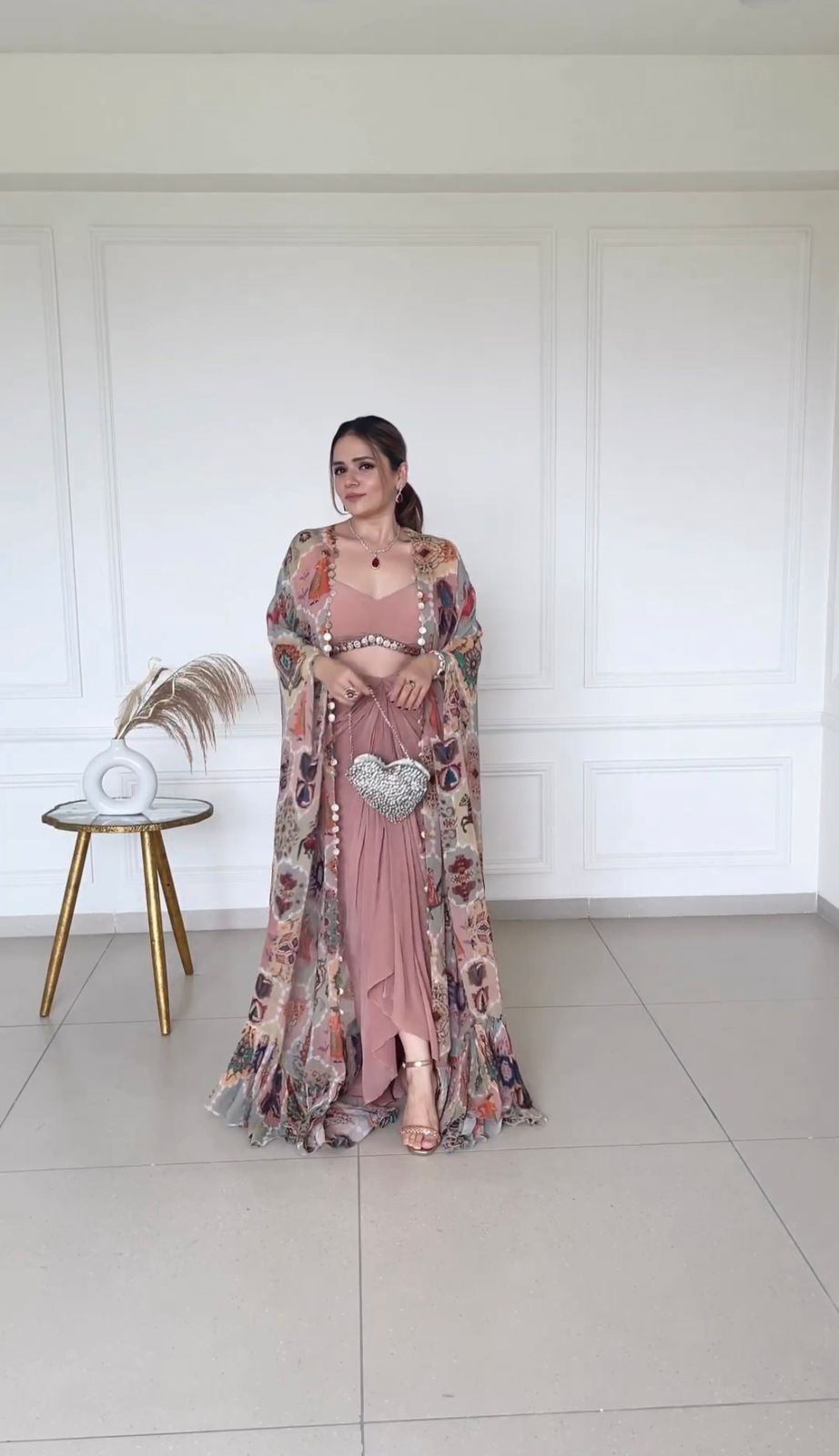 DESIGNER FANCY WESTERN STYLE FIONA SILK PRINTED AND COIN LACE WORK KOTI, CHOLI WITH WESTERN BOTTOM