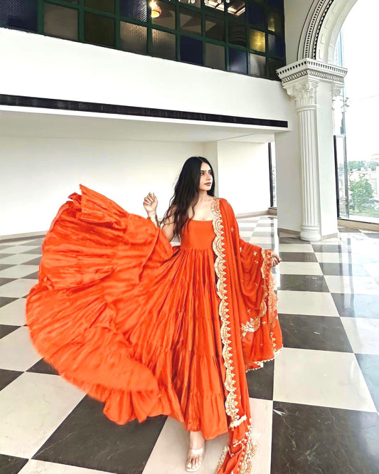 Heavy Georgette With attached Pad With Extra Sleeve Fabric Fully Ruffle Flair